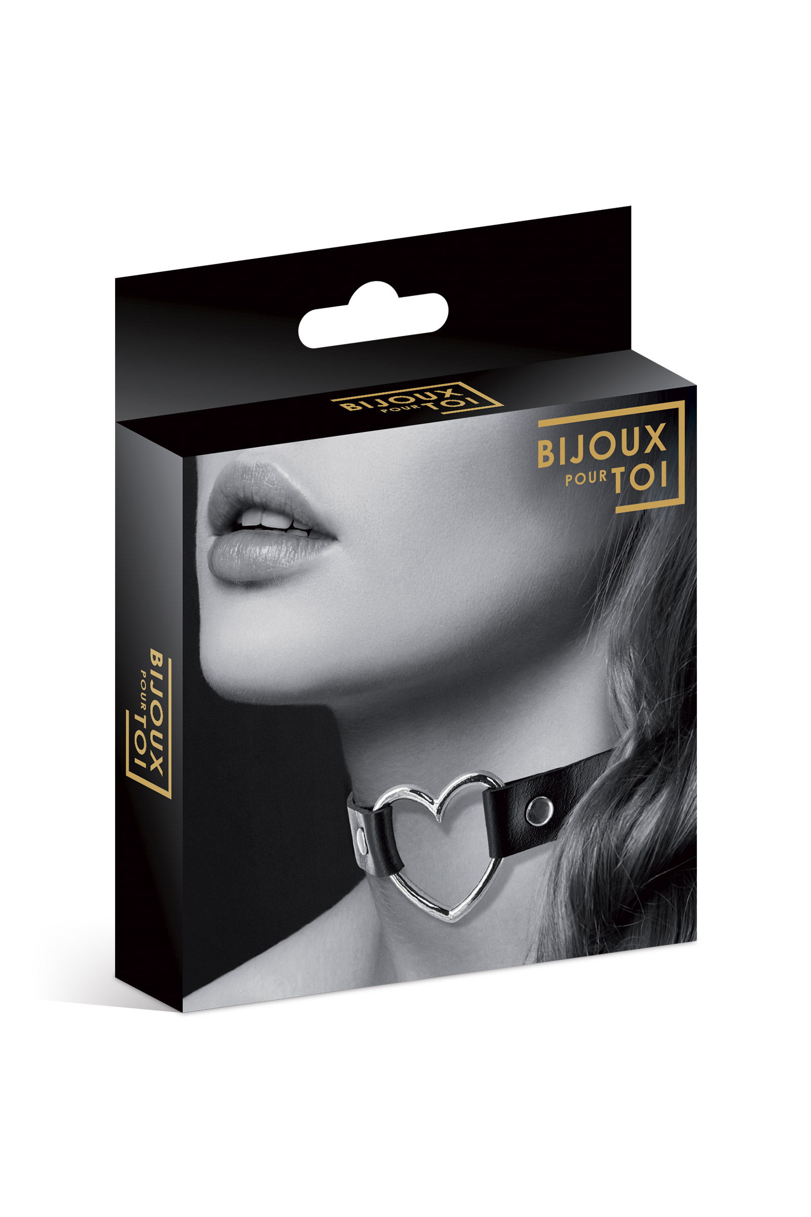 Bijoux Pour Toi — Collier cœur ouvert métal argenté cuir noir