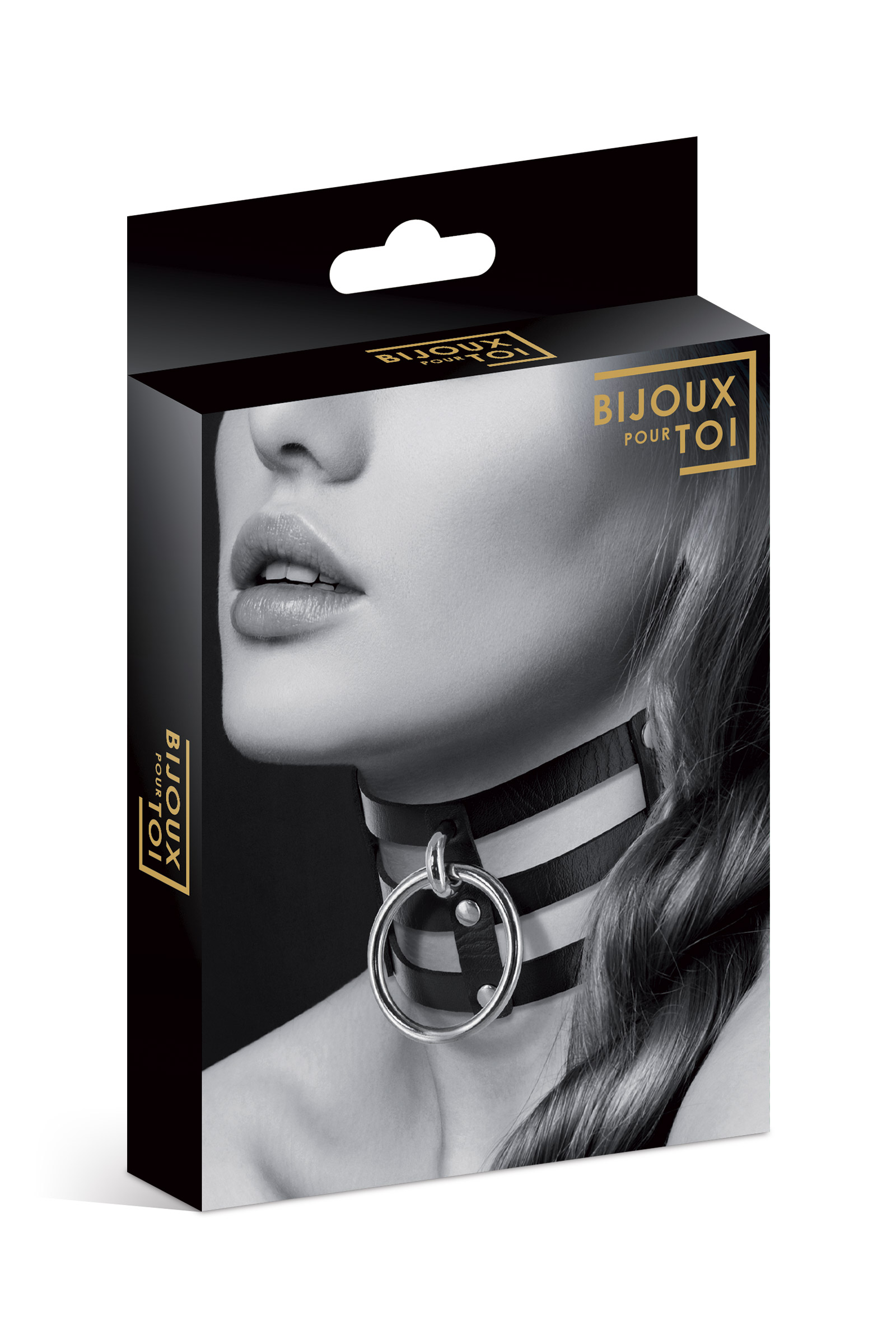 Bijoux Pour Toi — Collier large double bande anneau cuir noir